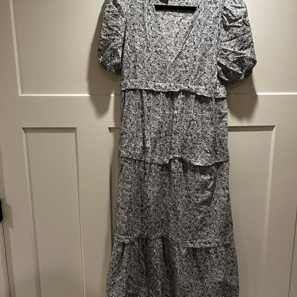 Black and White Ruffled Tiered V-Neck Sundress